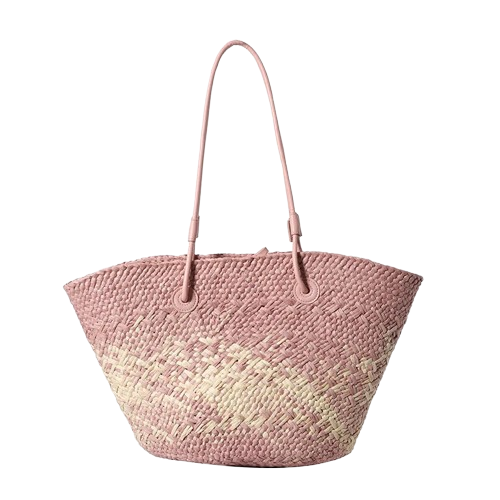 sac de plage en paille rose