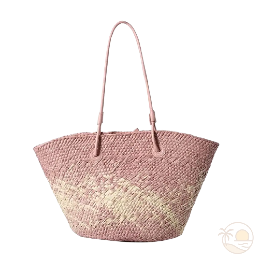 sac de plage en paille rose