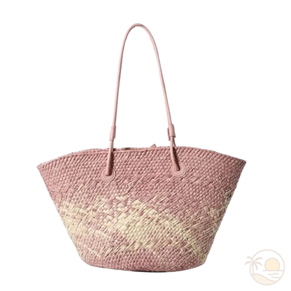 sac de plage en paille rose