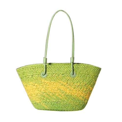 sac de plage en paille vert et jaune