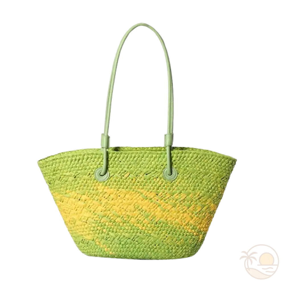 sac de plage en paille vert et jaune
