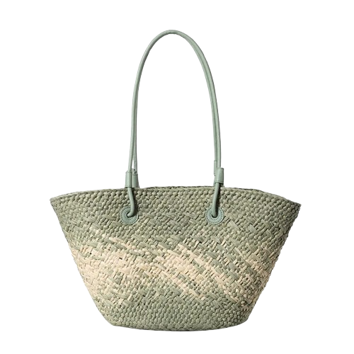 sac de plage en paille vert fonce