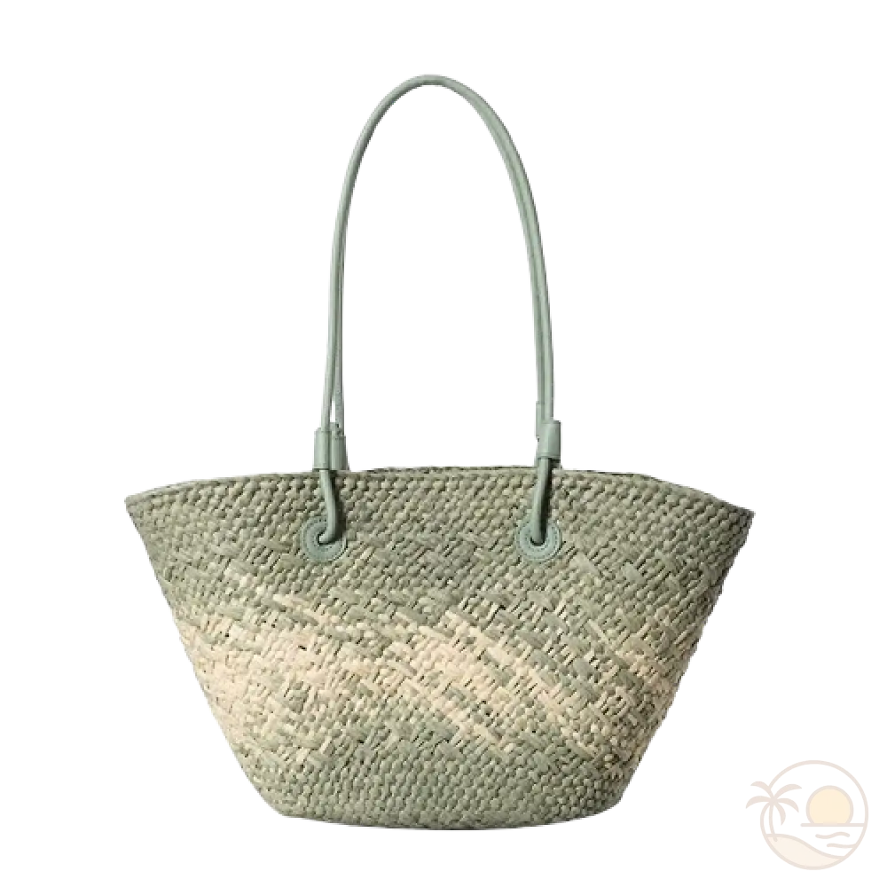 sac de plage en paille vert fonce