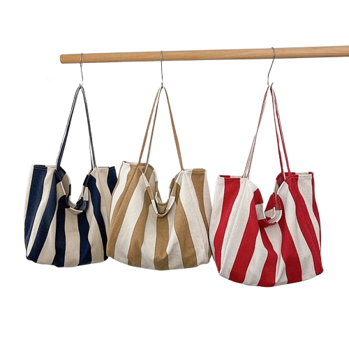 sac de plage en tissu bleu beige rouge