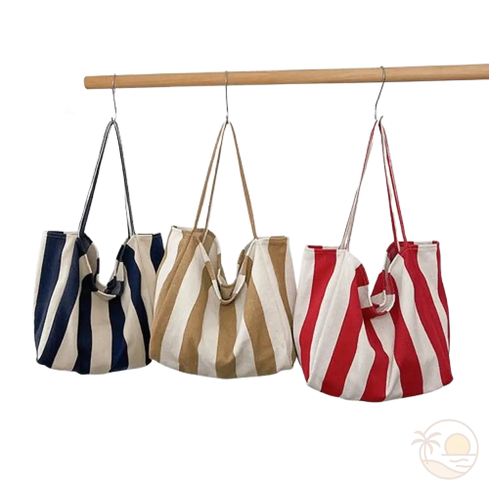 sac de plage en tissu bleu beige rouge