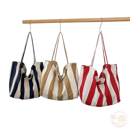 sac de plage en tissu bleu beige rouge