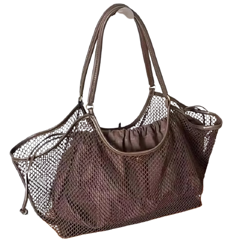 sac de plage en toile marron profil