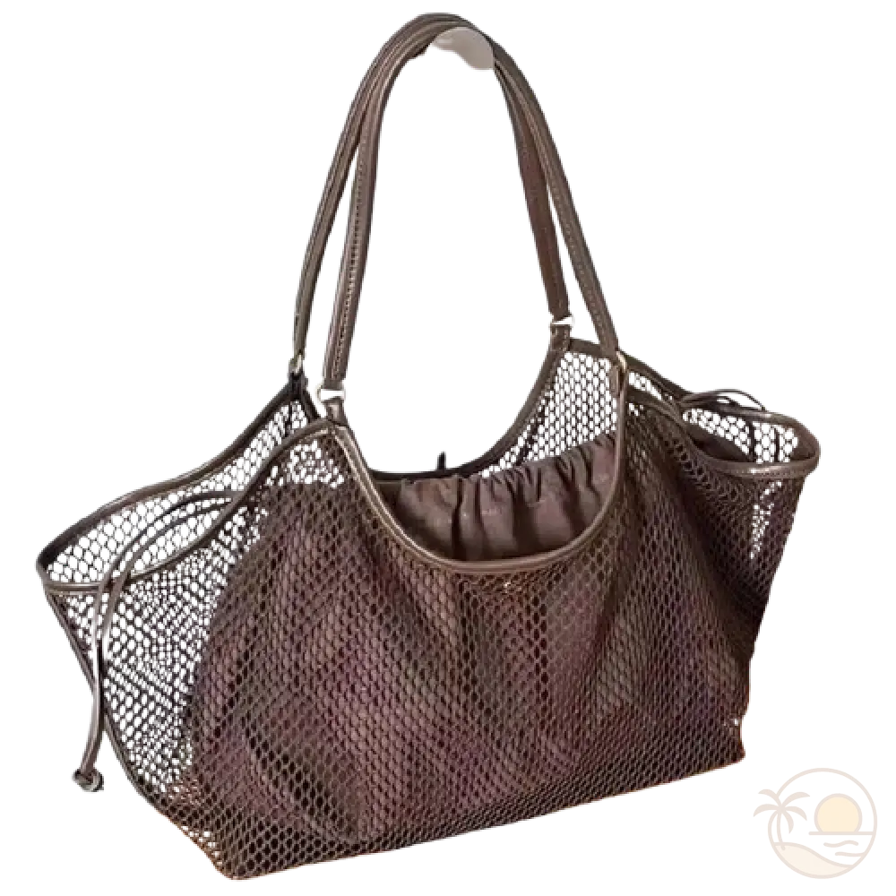 sac de plage en toile marron profil
