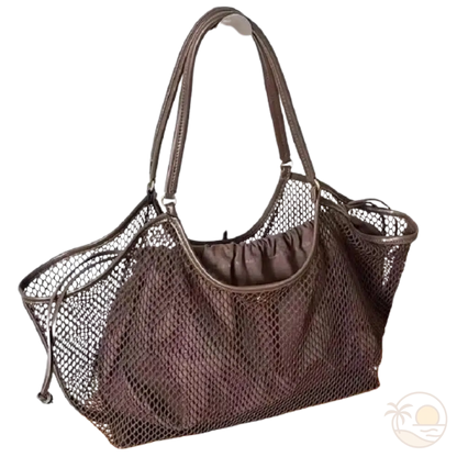 sac de plage en toile marron profil