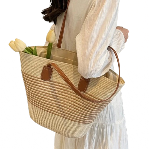 sac de plage paille beige femme