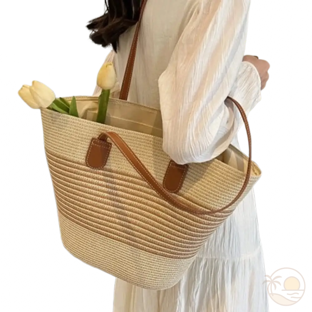 sac de plage paille beige femme