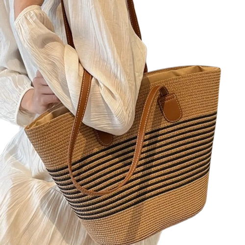 sac de plage paille marron fonce femme