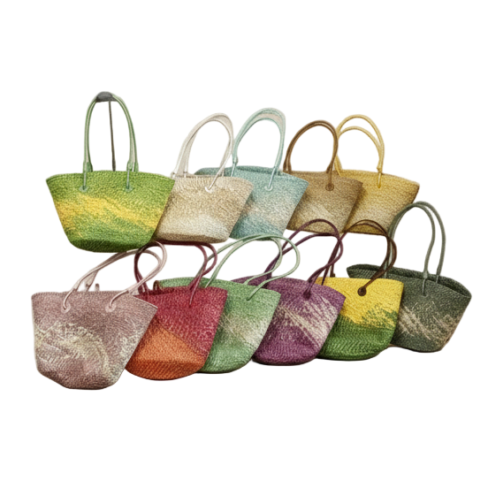 sacs de plage en paille jaune vert bleu rose orange violet