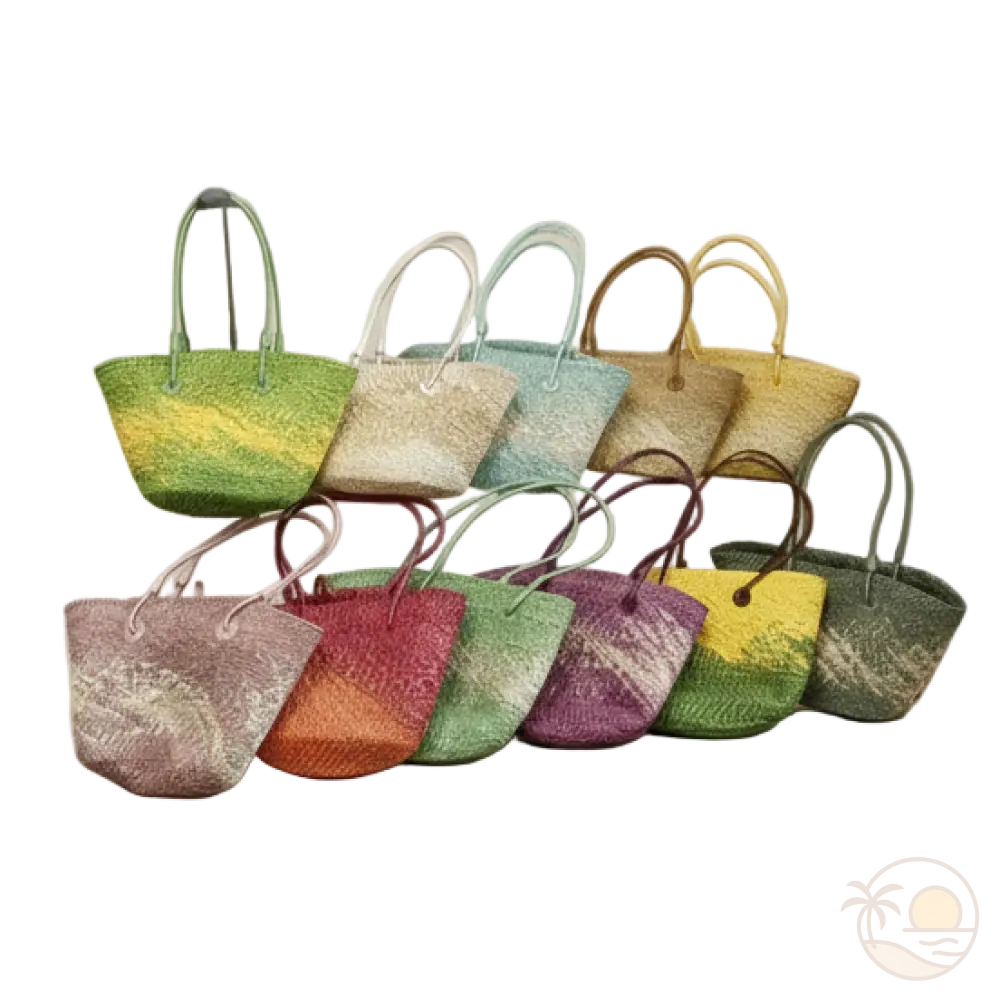 sacs de plage en paille jaune vert bleu rose orange violet