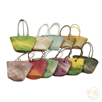 sacs de plage en paille jaune vert bleu rose orange violet