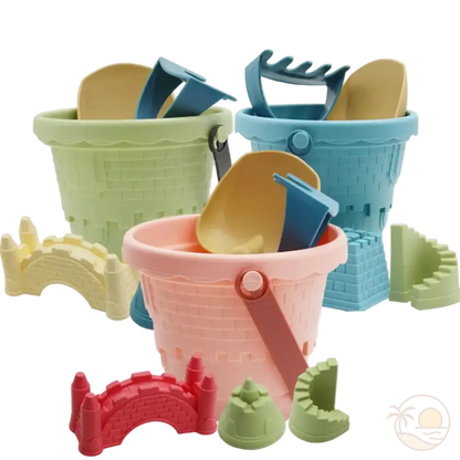 seau de plage chateau fort rose vert bleu