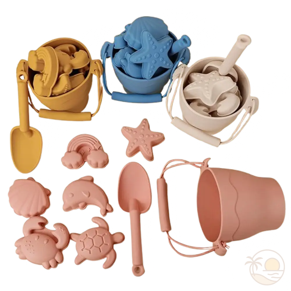 seau de plage jaune bleu blanc rose