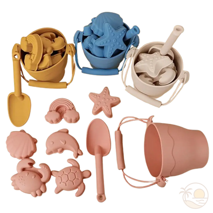 seau de plage jaune bleu blanc rose