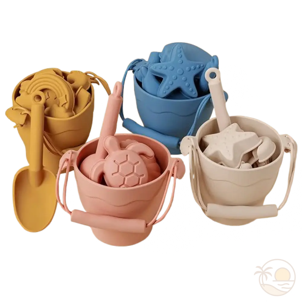 seau de plage jaune bleu rose blanc