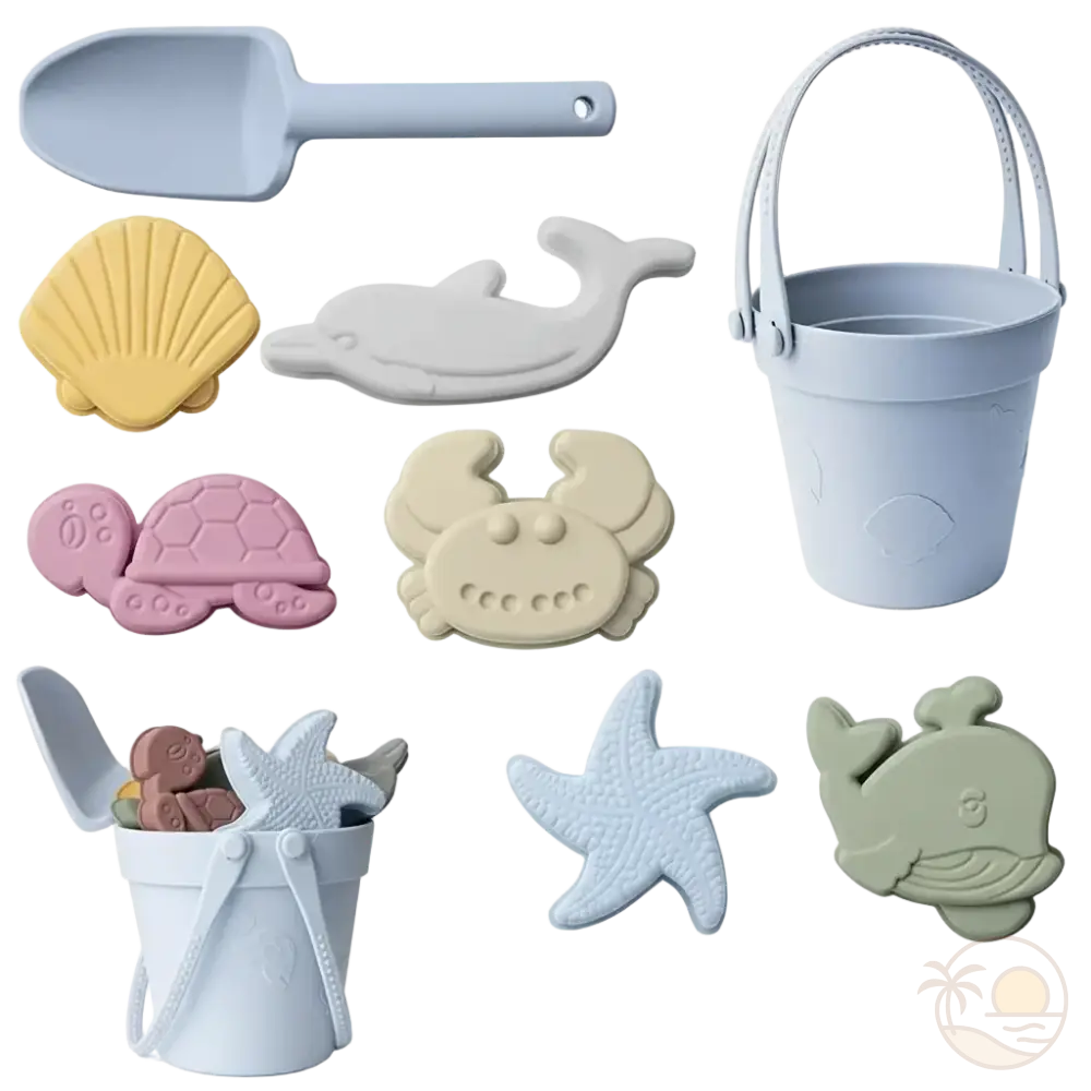 seau et pelle pour la plage bleu