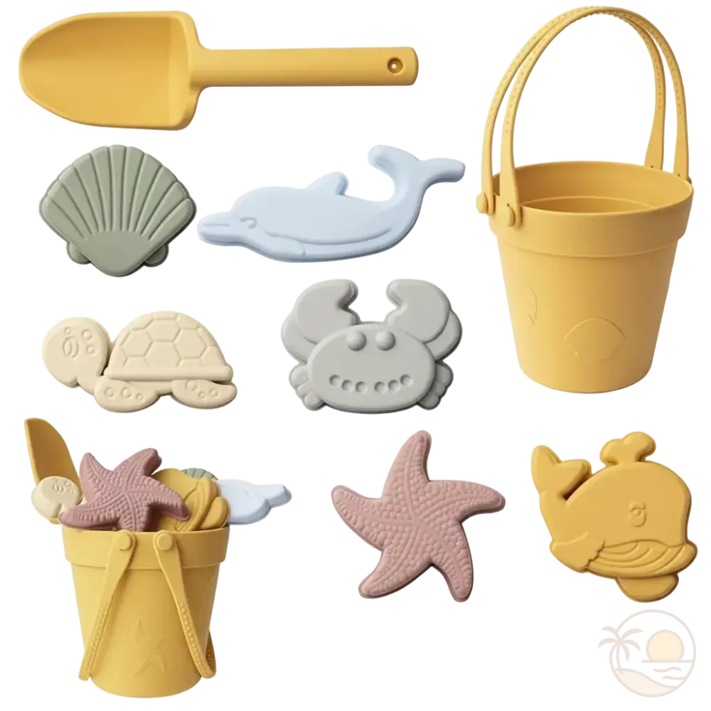 seau et pelle pour la plage jaune