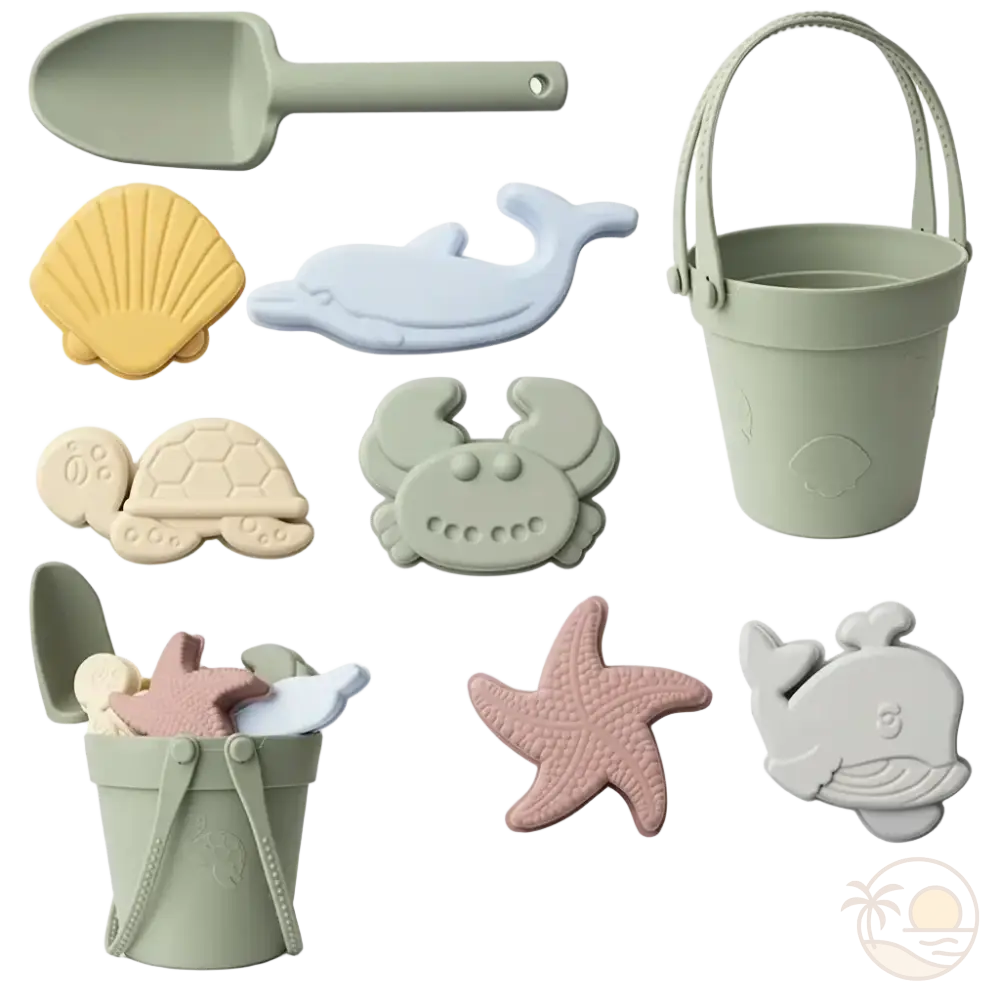 seau et pelle pour la plage vert