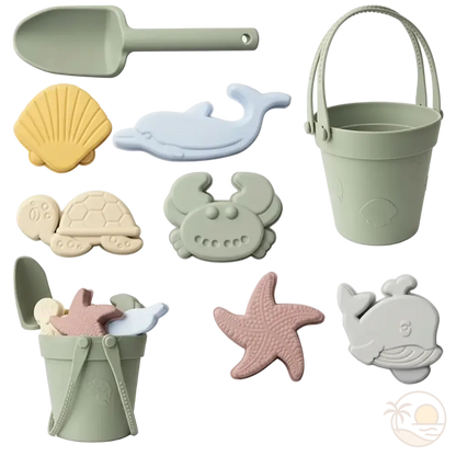 seau et pelle pour la plage vert