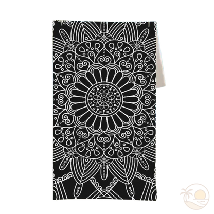 serviette de plage anti sable palmiers mandala noir et blanc