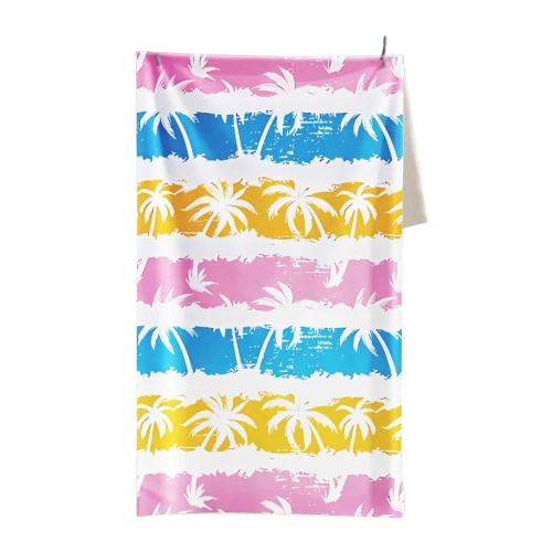 serviette de plage anti sable palmiers rose bleu jaune