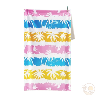 serviette de plage anti sable palmiers rose bleu jaune