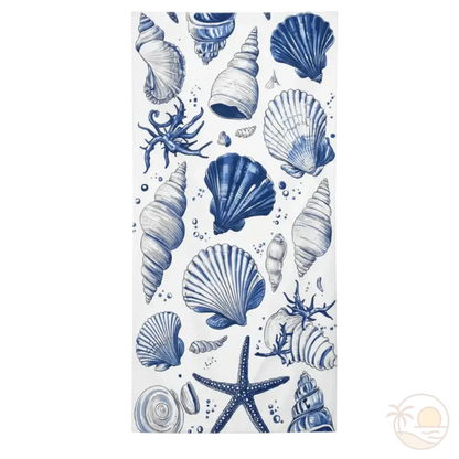 serviette de plage coquillage blanc bleu
