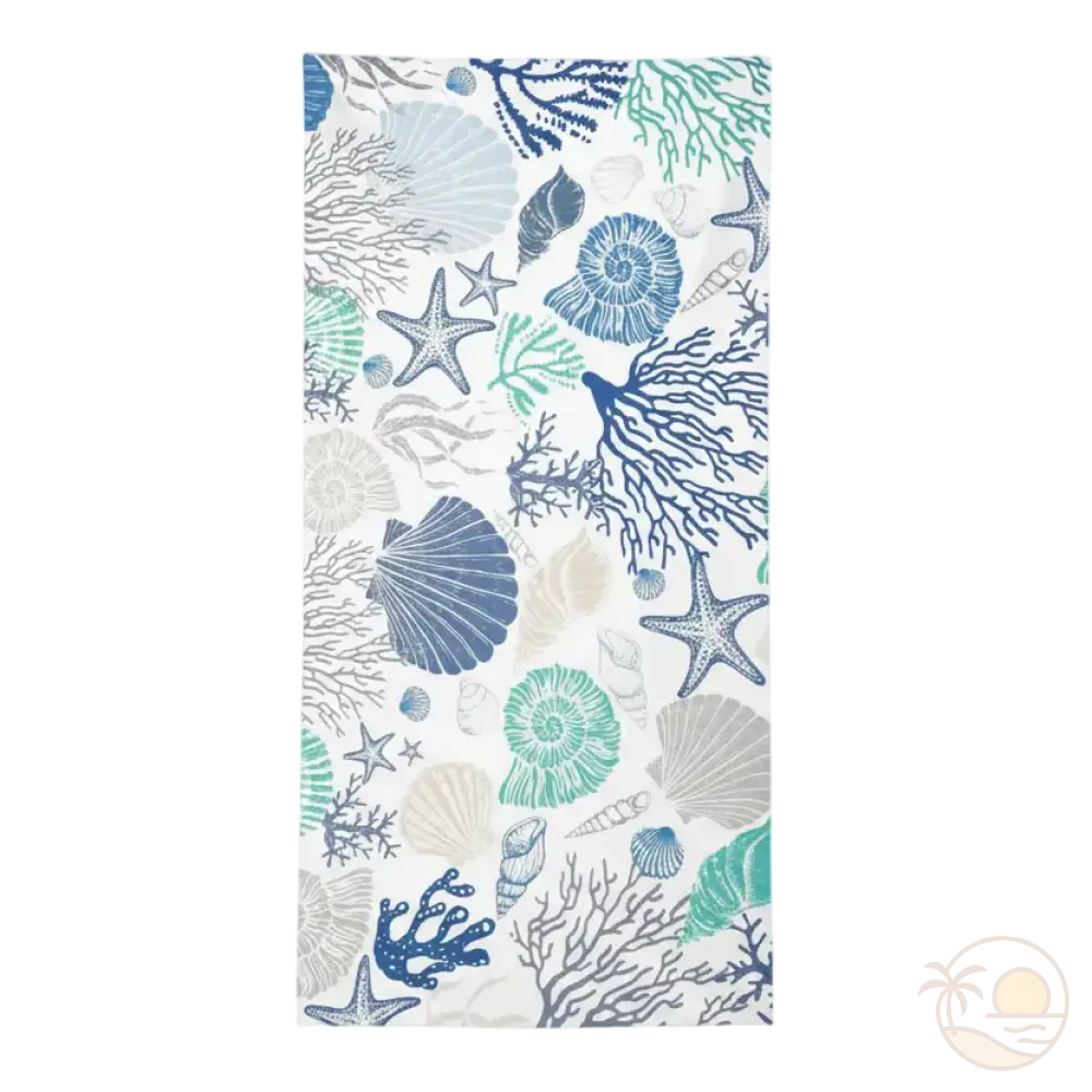 serviette de plage coquillage blanc bleu vert