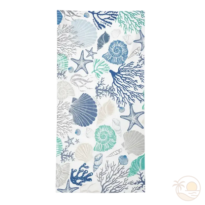 serviette de plage coquillage blanc bleu vert