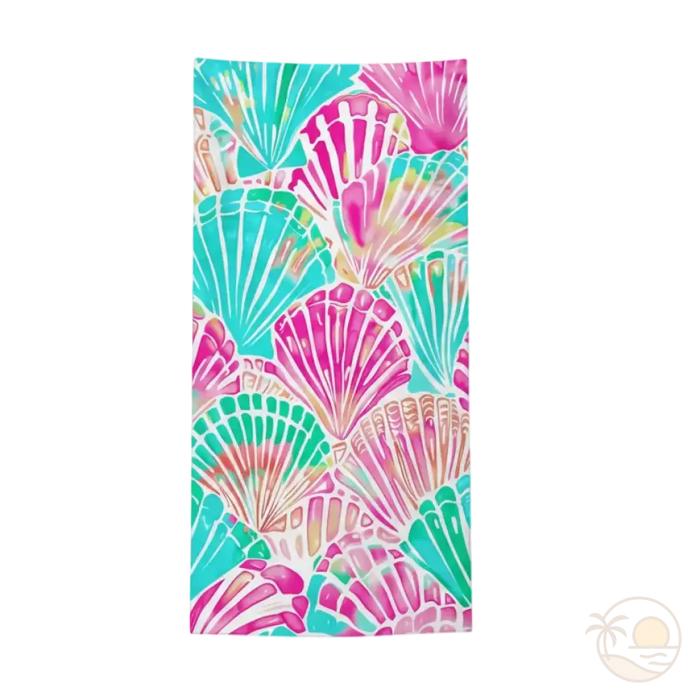 serviette de plage coquillage vert rose