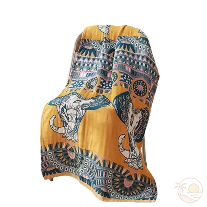 serviette de plage en coton elephant bleu