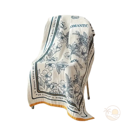 serviette de plage en coton fleurs blanches