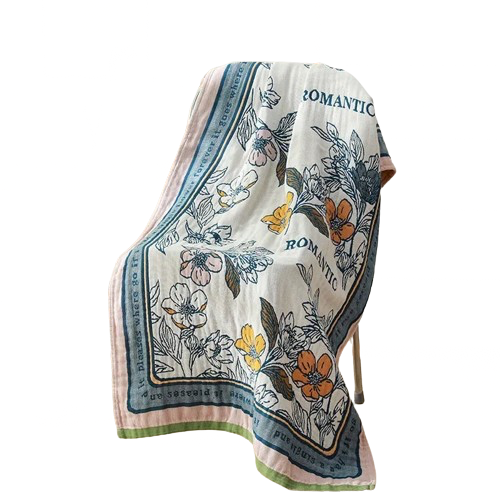 serviette de plage en coton fleurs bleues