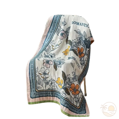 serviette de plage en coton fleurs bleues