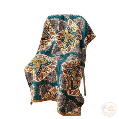 serviette de plage en coton motif floral bleu