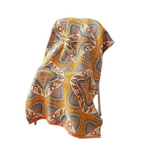 serviette de plage en coton motif floral dore