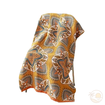 serviette de plage en coton motif floral dore