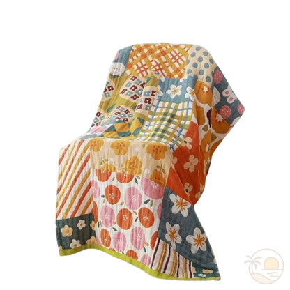 serviette de plage en coton patchwork fleurs