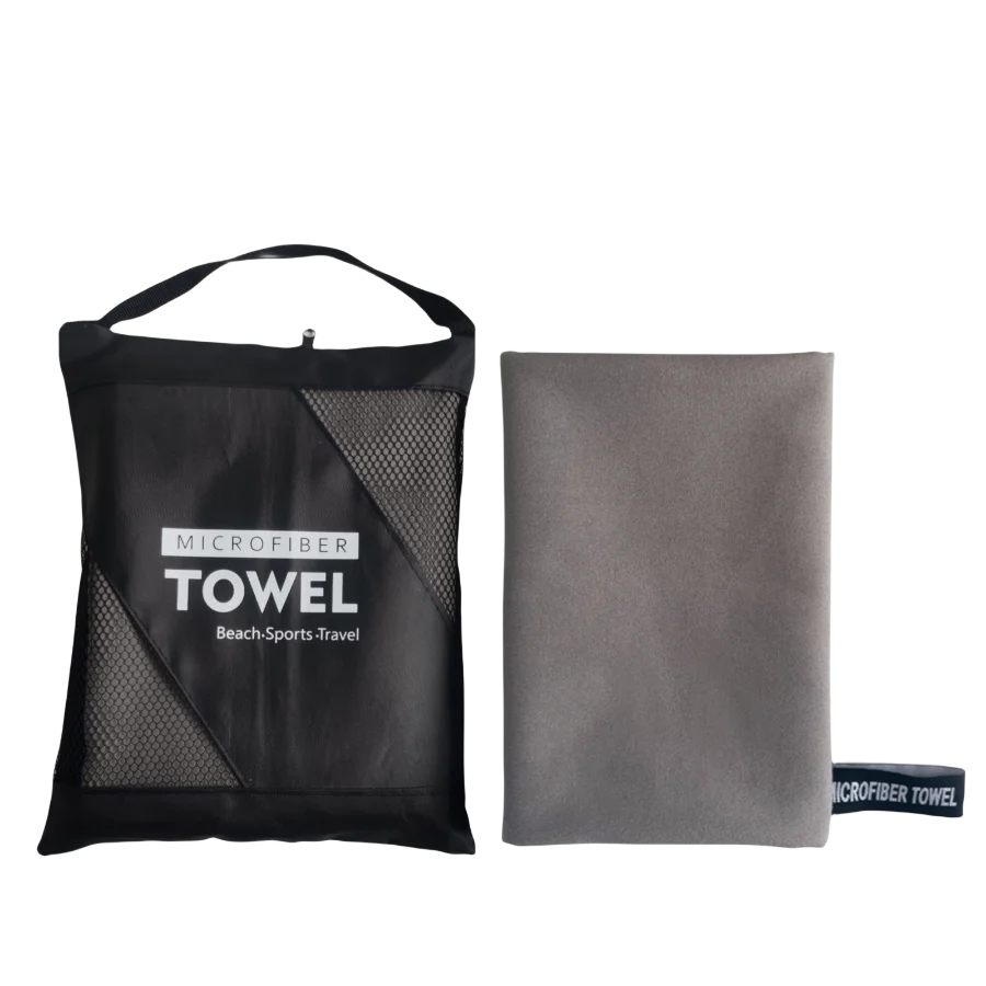 serviette de plage en microfibre gris clair