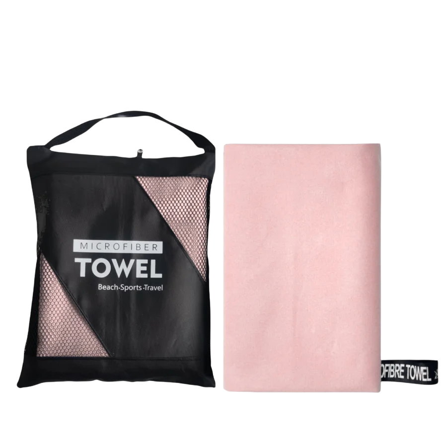 serviette de plage en microfibre rose clair