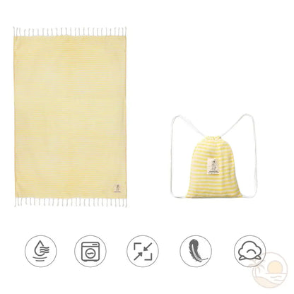 serviette de plage fouta roulee sac jaune