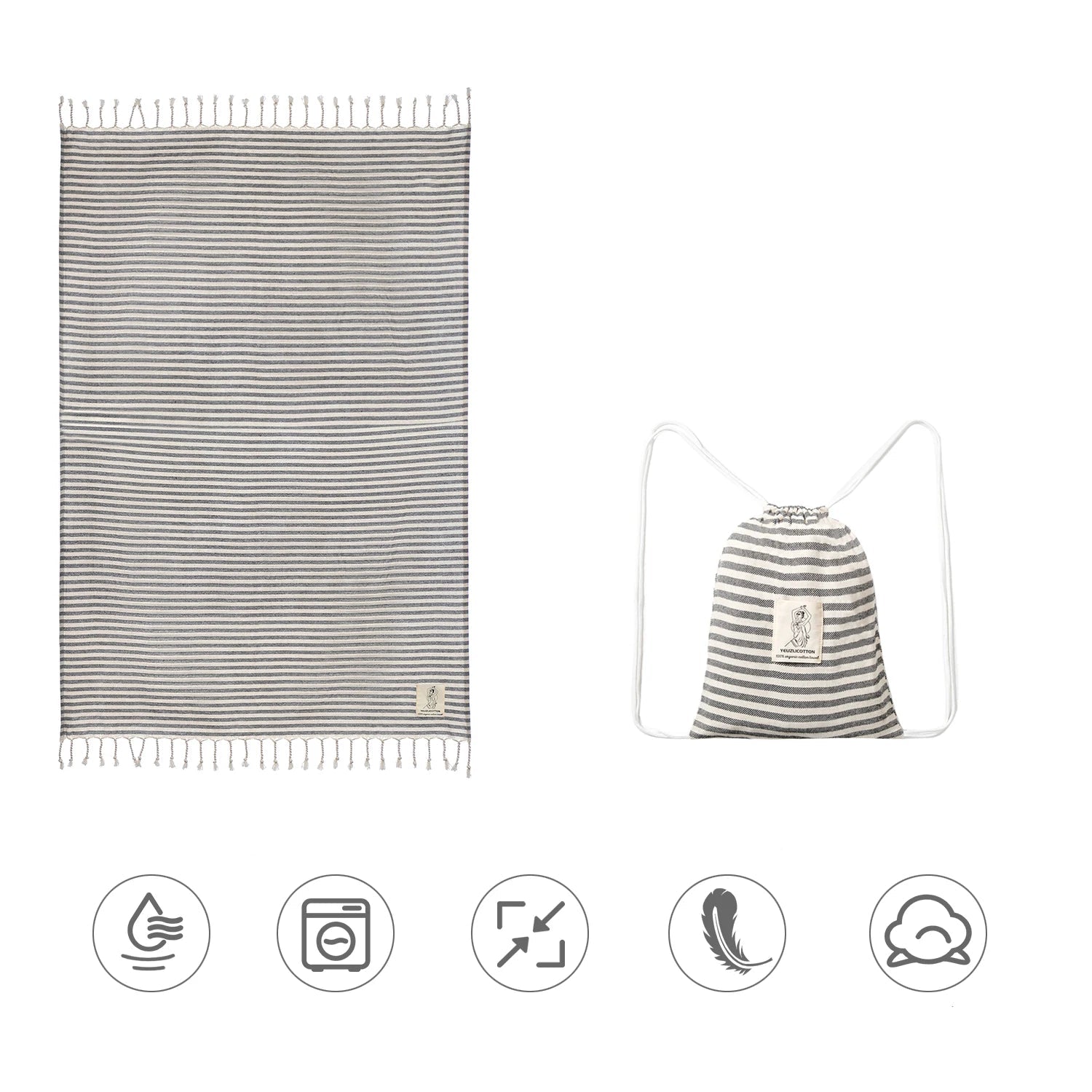 serviette de plage fouta roulee sac noir