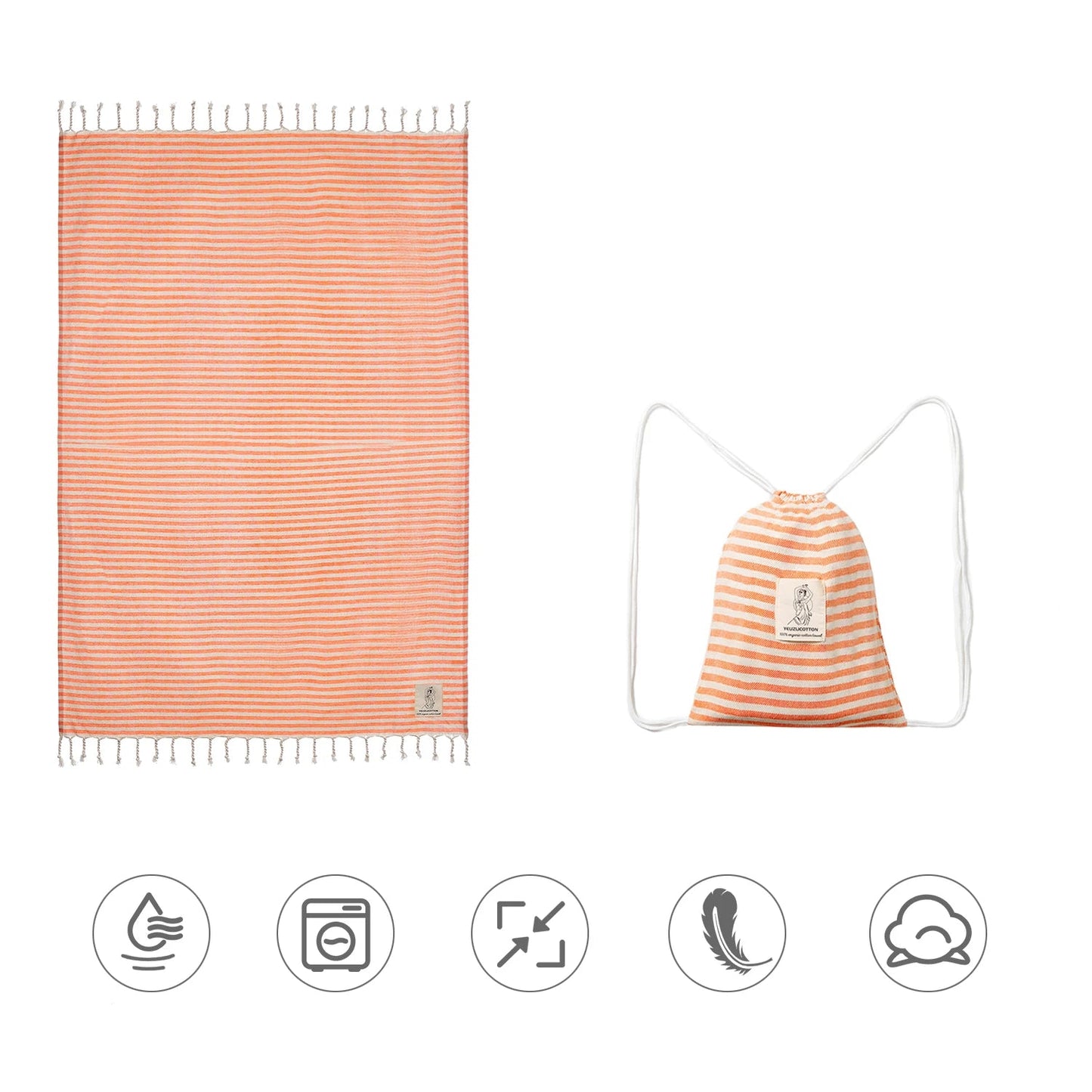 serviette de plage fouta roulee sac orange