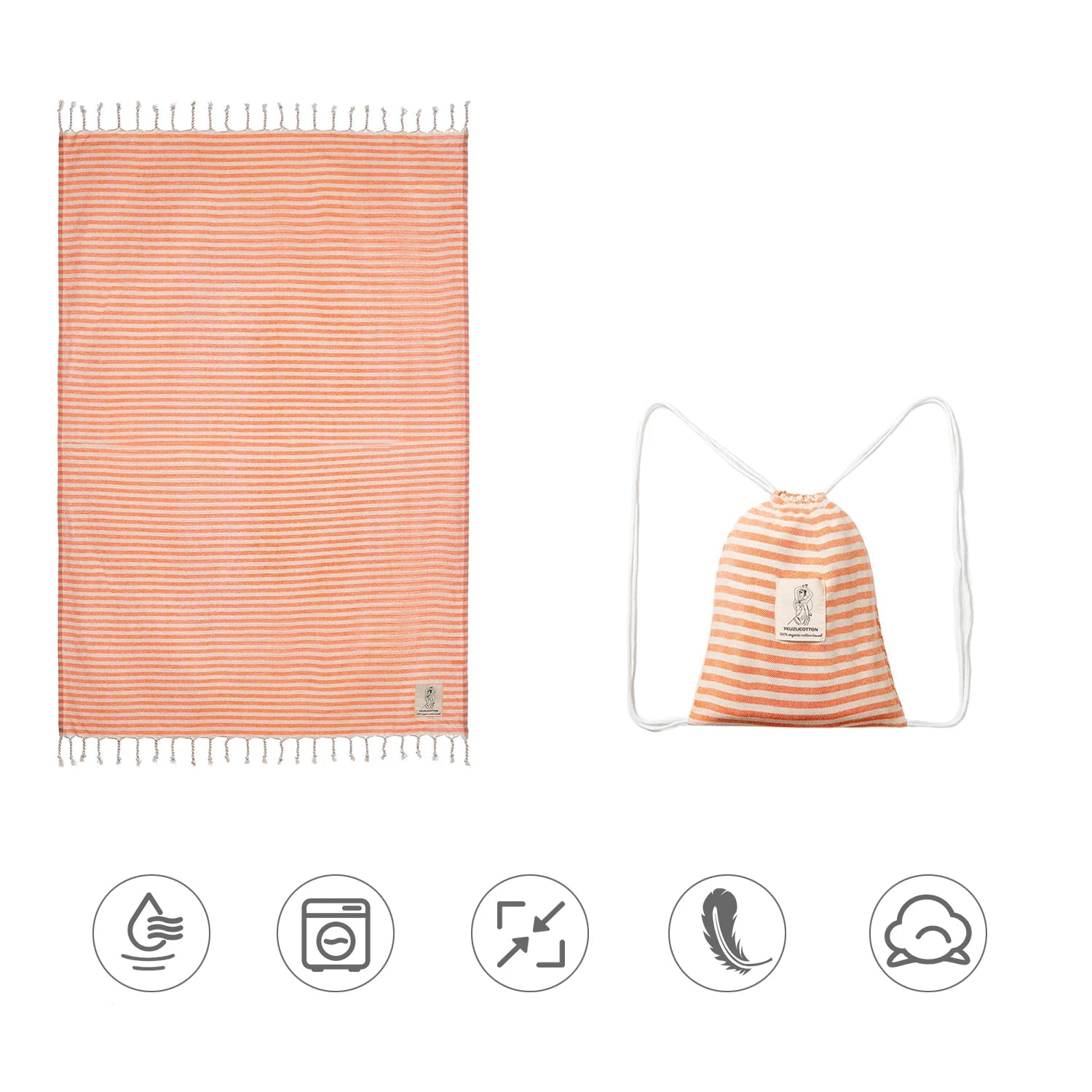 serviette de plage fouta roulee sac orange