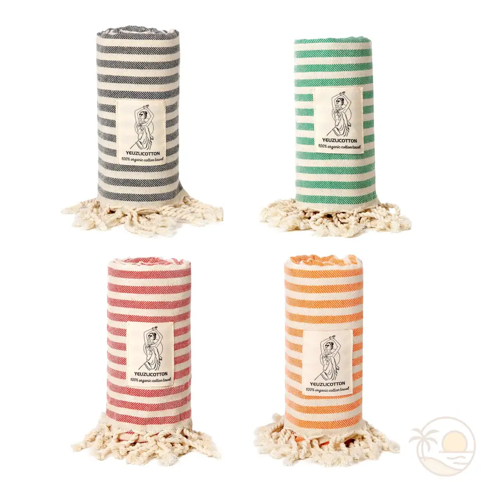 serviette de plage fouta roulees rouge noir orange vert