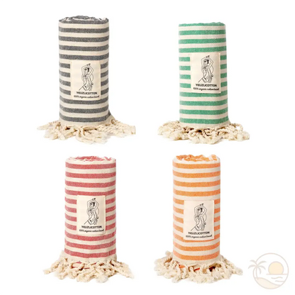 serviette de plage fouta roulees rouge noir orange vert